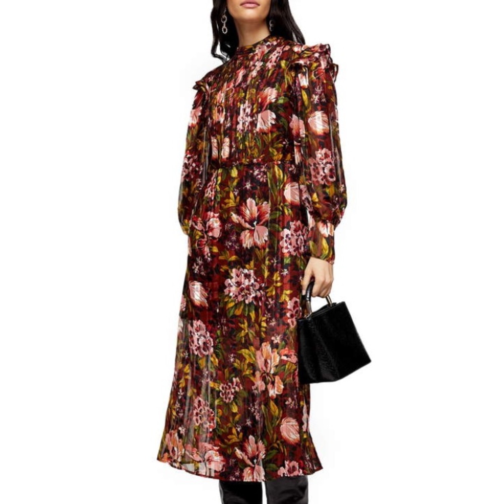TOPSHOP Fallen Floral Jacquard Midi Dress 6